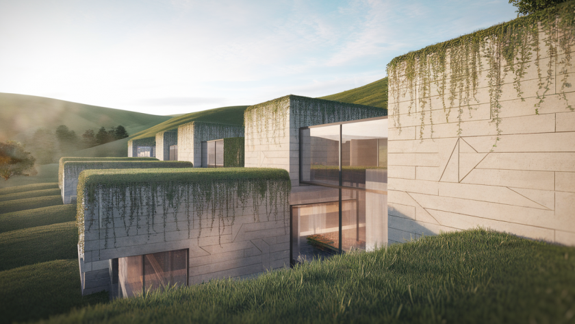 Illustration de maisons modernes et respectueuses de l'environnement en architecture écologique