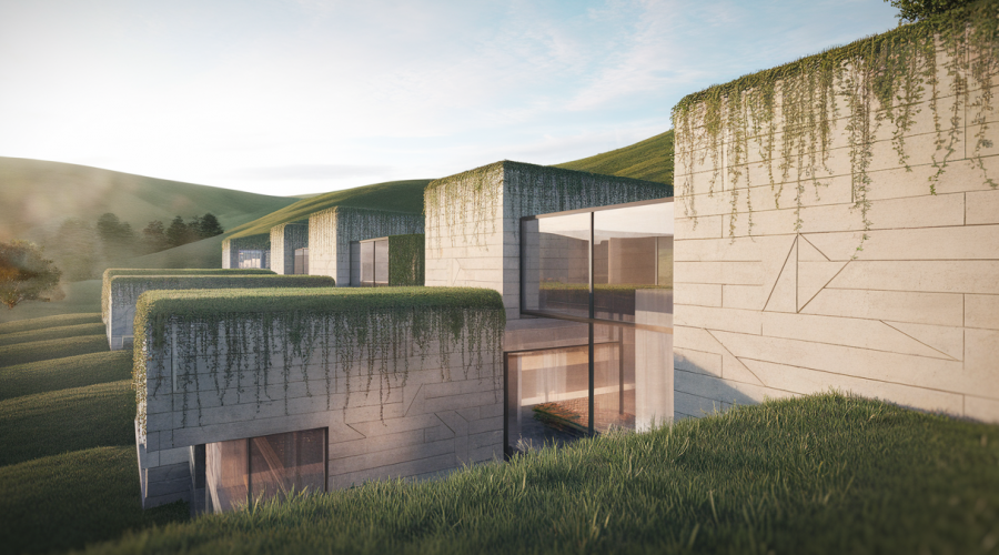 Illustration de maisons modernes et respectueuses de l'environnement en architecture écologique