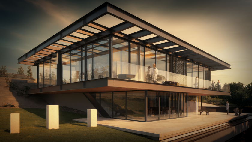 Vue extérieure d'une maison d'architecture moderne, fusionnant esthétique et innovation
