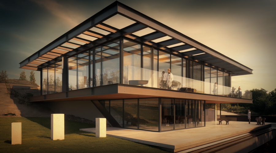 Vue extérieure d'une maison d'architecture moderne, fusionnant esthétique et innovation