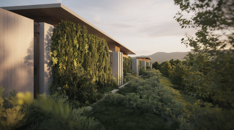 Fusion harmonieuse de l'architecture moderne et de la nature