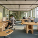 Illustration d'un espace de travail innovant favorisant l'ergonomie et la flexibilité