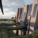 Image illustrant l'impact du changement climatique sur l'architecture avec des éléments naturels