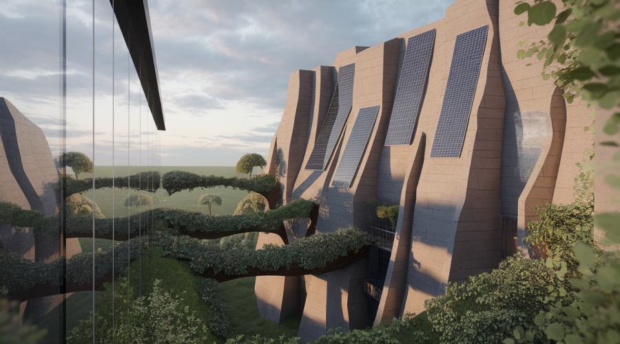 Image illustrant l'impact du changement climatique sur l'architecture avec des éléments naturels