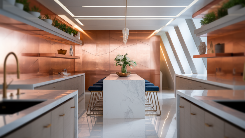 Cuisine moderne au design créatif avec des touches artistiques