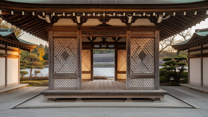 Vue du Pavillon des Femmes à l'Expo 2025 d'Osaka avec sa façade KUMIKO en harmonie de tradition et innovation