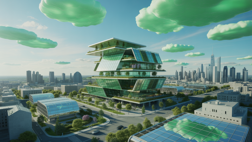 Architecture futuriste en 2025 intégrant innovation technologique et durabilité