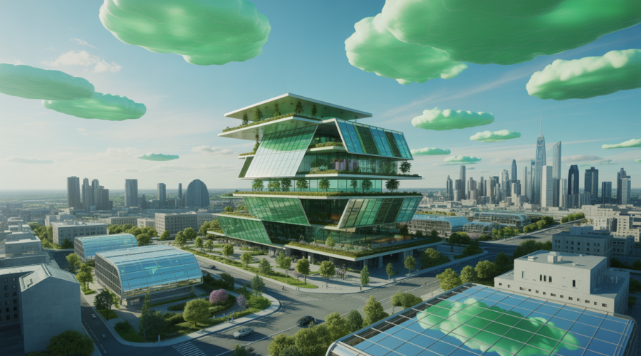 Architecture futuriste en 2025 intégrant innovation technologique et durabilité