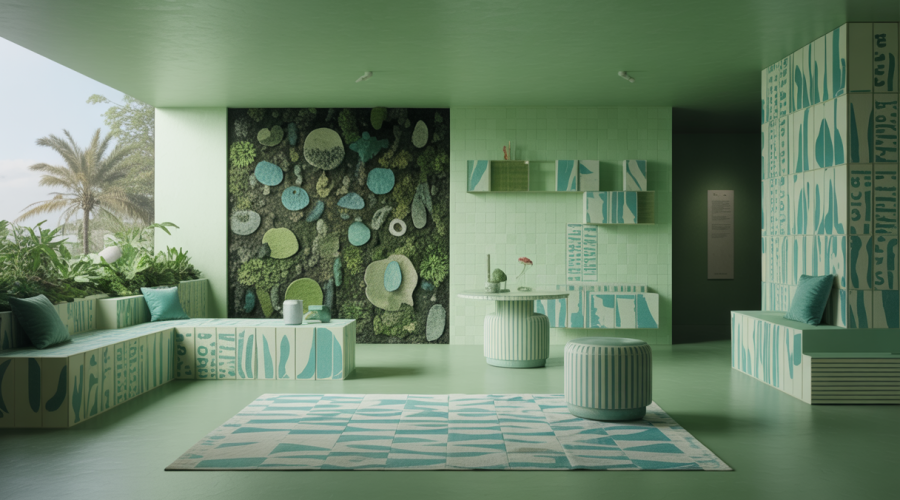 Image d'architecture durable avec matériaux recyclés et économie circulaire.