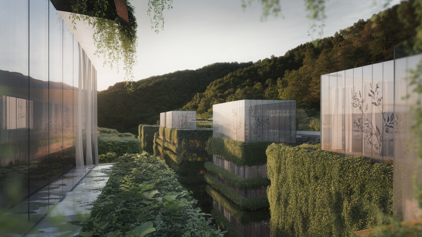 Intégration harmonieuse de l'architecture moderne et de la nature