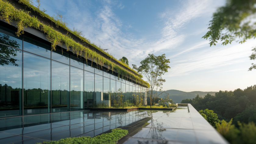 Architecture moderne intégrant la nature de manière immersive et durable