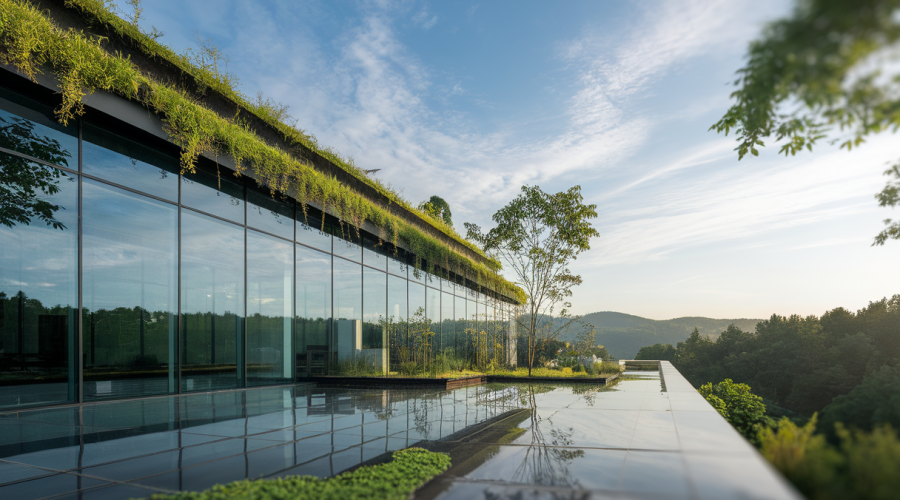Architecture moderne intégrant la nature de manière immersive et durable