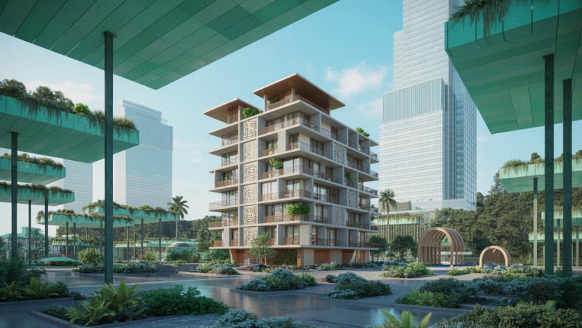 Représentation artistique de l'architecture résidentielle innovante de 2025