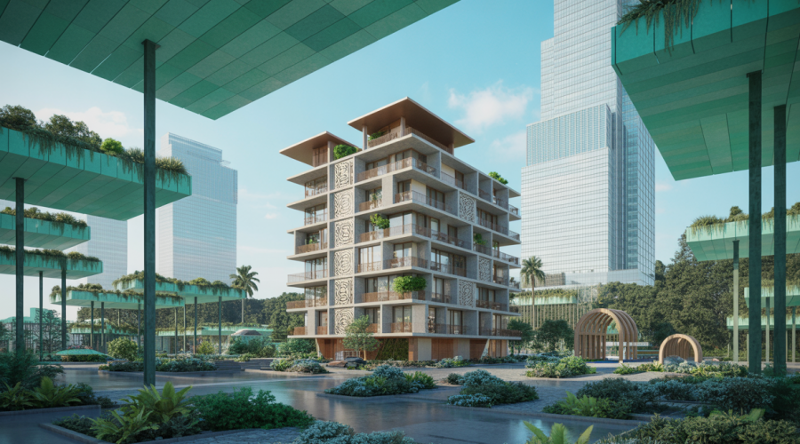 Représentation artistique de l'architecture résidentielle innovante de 2025