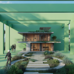 Architecture résidentielle moderne fusionnant traditions et innovations technologiques.