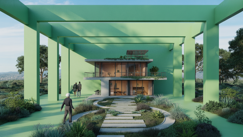 Architecture résidentielle moderne fusionnant traditions et innovations technologiques.