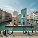 Vue captivante de la Biennale d'Architecture de Venise 2025, montrant des éléments innovants en design.