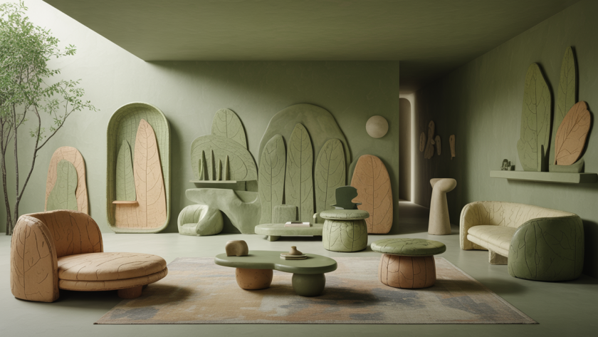 Un salon moderne avec des formes organiques et des rondeurs apaisantes