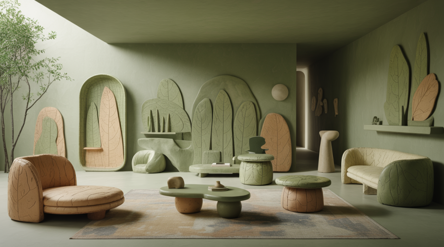 Un salon moderne avec des formes organiques et des rondeurs apaisantes