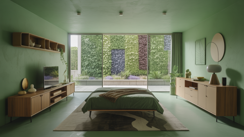 Représentation visuelle d'un habitat innovant pour 2025, durable et esthétiquement contemporain