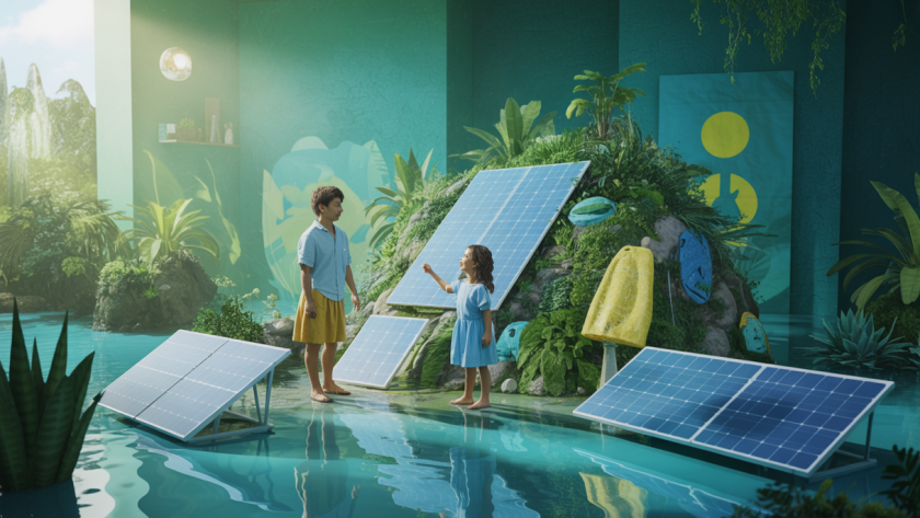 Habitat écologique futuriste intégrant technologies vertes