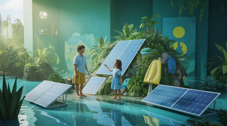 Habitat écologique futuriste intégrant technologies vertes