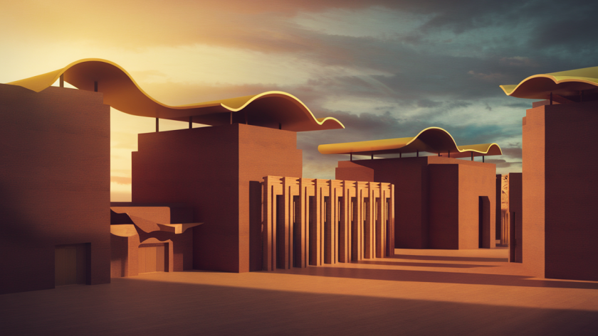 Représentation artistique de l'influence culturelle sur l'architecture moderne