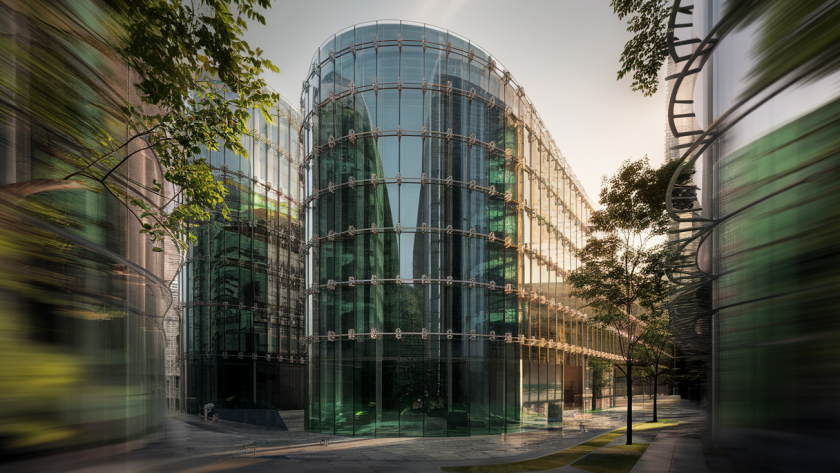 Image de design architectural contemporain innovant avec matériaux durables