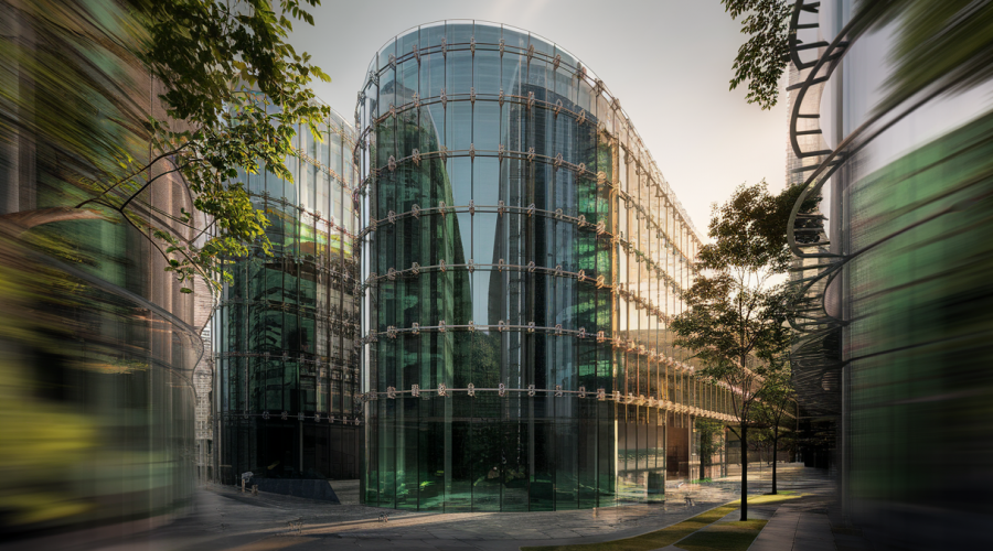 Image de design architectural contemporain innovant avec matériaux durables