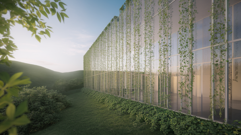 Architecture moderne intégrée harmonieusement dans un paysage naturel