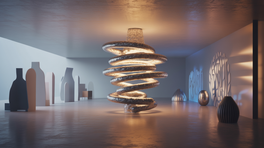 Image d'un luminaire artistique moderne combinant fonctionnalité et expression sculpturale