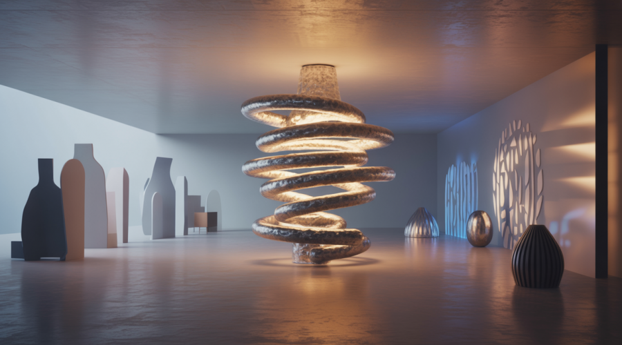 Image d'un luminaire artistique moderne combinant fonctionnalité et expression sculpturale