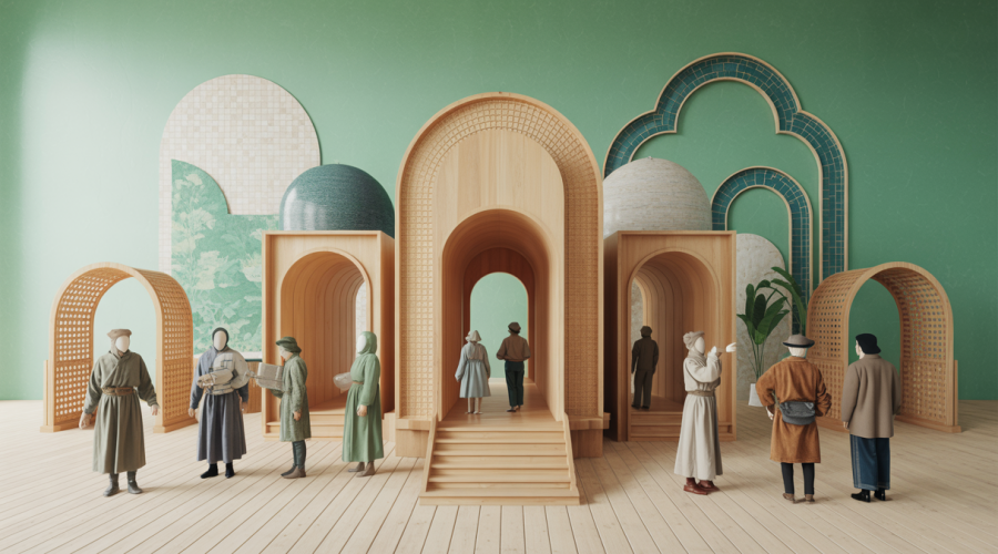 Pavillon ouzbek à Expo Osaka 2025 illustrant architecture modulaire en bois