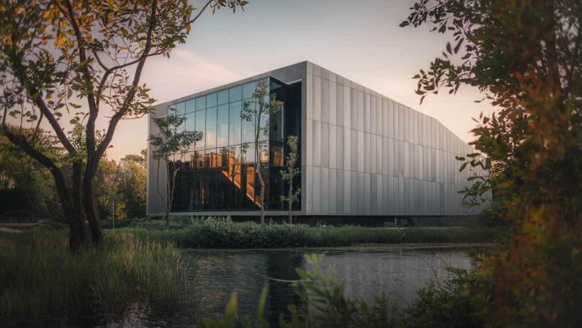 Illustration d'un projet architectural moderne intégré à la nature