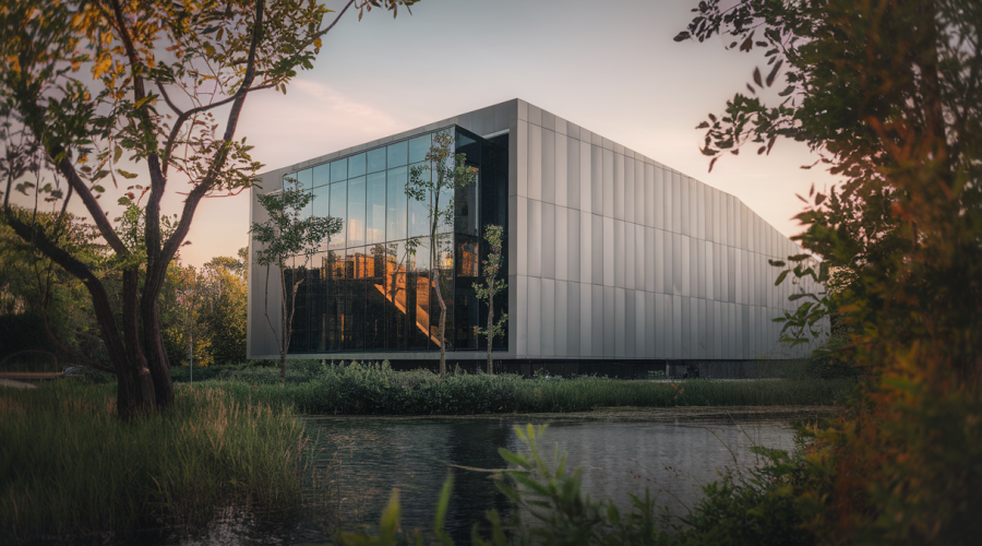 Illustration d'un projet architectural moderne intégré à la nature