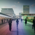 Vue dynamique d'une promenade architecturale moderne