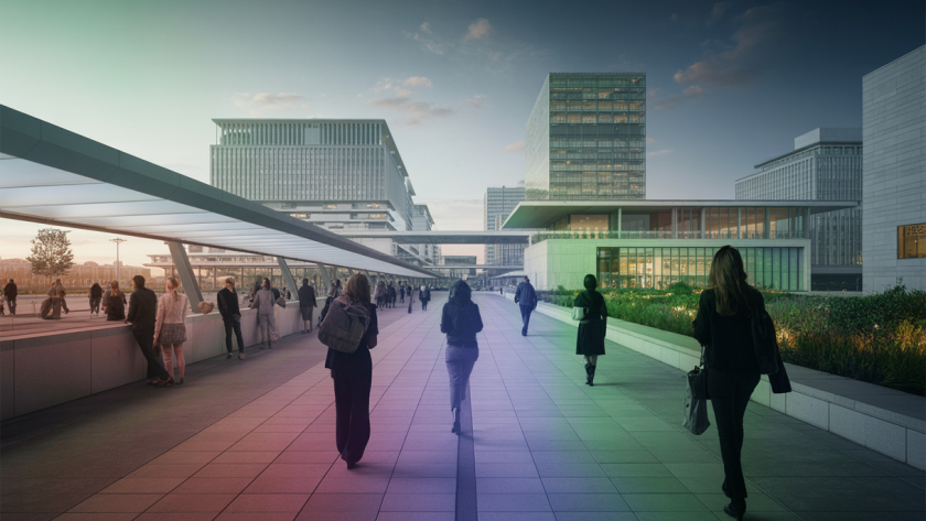 Vue dynamique d'une promenade architecturale moderne