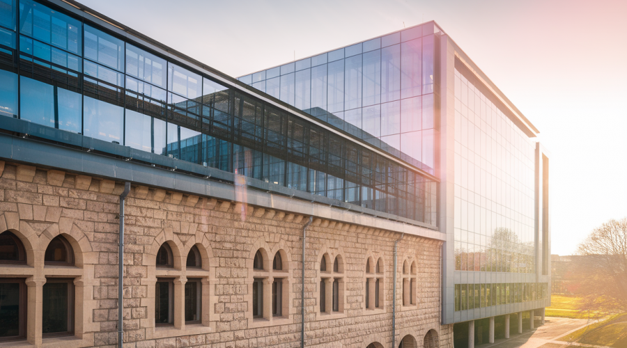 Rénovation harmonieuse de bâtiment historique alliant passé et modernité