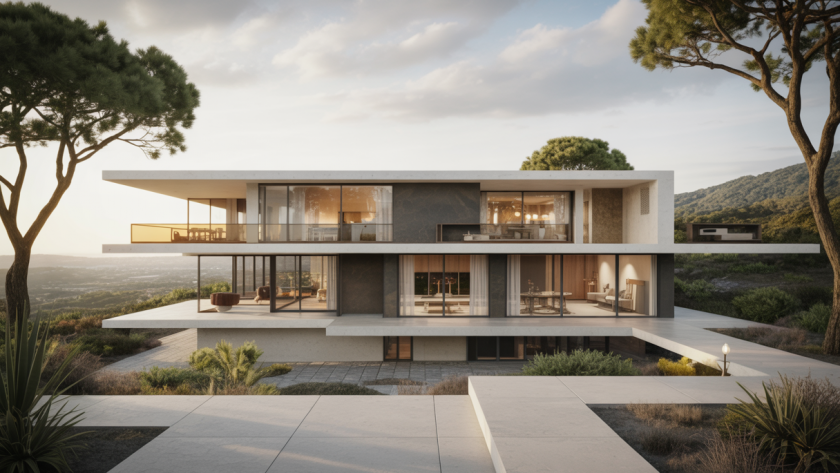 Résidence contemporaine de luxe intégrant raffinement et matériaux nobles