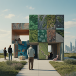 Illustration visuelle de l'impact de l'impression 3D et des matériaux durables sur le design architectural moderne.