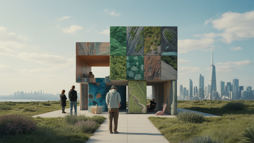 Illustration visuelle de l'impact de l'impression 3D et des matériaux durables sur le design architectural moderne.