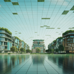 Illustration d'une ville futuriste avec des bâtiments innovants et respectueux de l'environnement