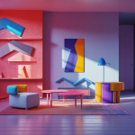 Intérieur moderne et chaleureux avec style Memphis pour 2025