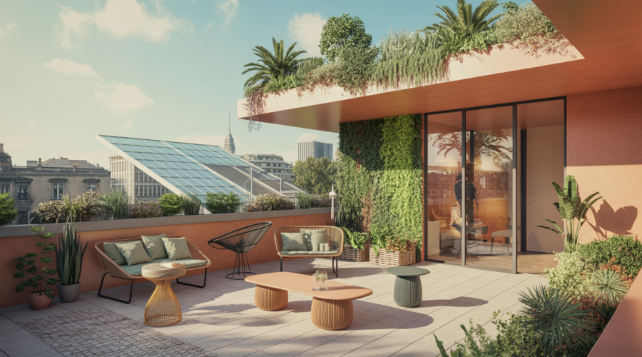 Terrasse multifonctionnelle écologique sur un toit moderne en 2025