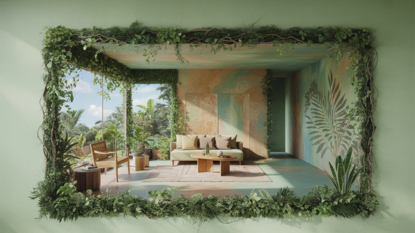 Illustration d'une maison biophilique intégrant architecture verte et durabilité