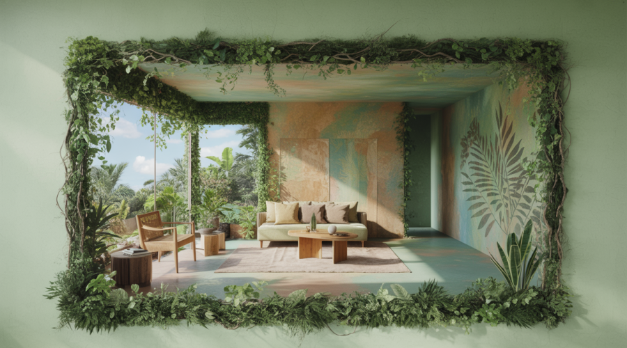 Illustration d'une maison biophilique intégrant architecture verte et durabilité