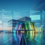 Visualisation futuriste de l'architecture moderne intégrant l'intelligence artificielle et le big data pour des bâtiments écoénergétiques