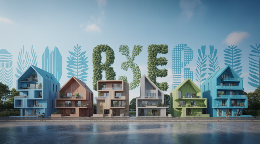 Architecture résidentielle contemporaine, intégrant durabilité et design innovant.