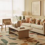 Intérieur moderne et chaleureux illustrant la collection Target Studio McGee avec des meubles élégants et accessoires déco dans des tons terreux