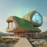 Illustration d'une structure architecturale complexe en impression 3D avec matériaux biosourcés